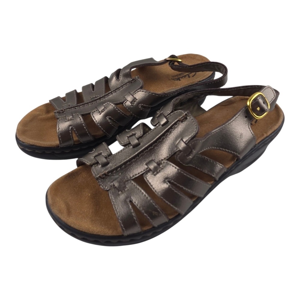 Clarks Lexi Marigold Comfort Wedge Sandals 9M Strappy Pewter‎ Bronze Shoes